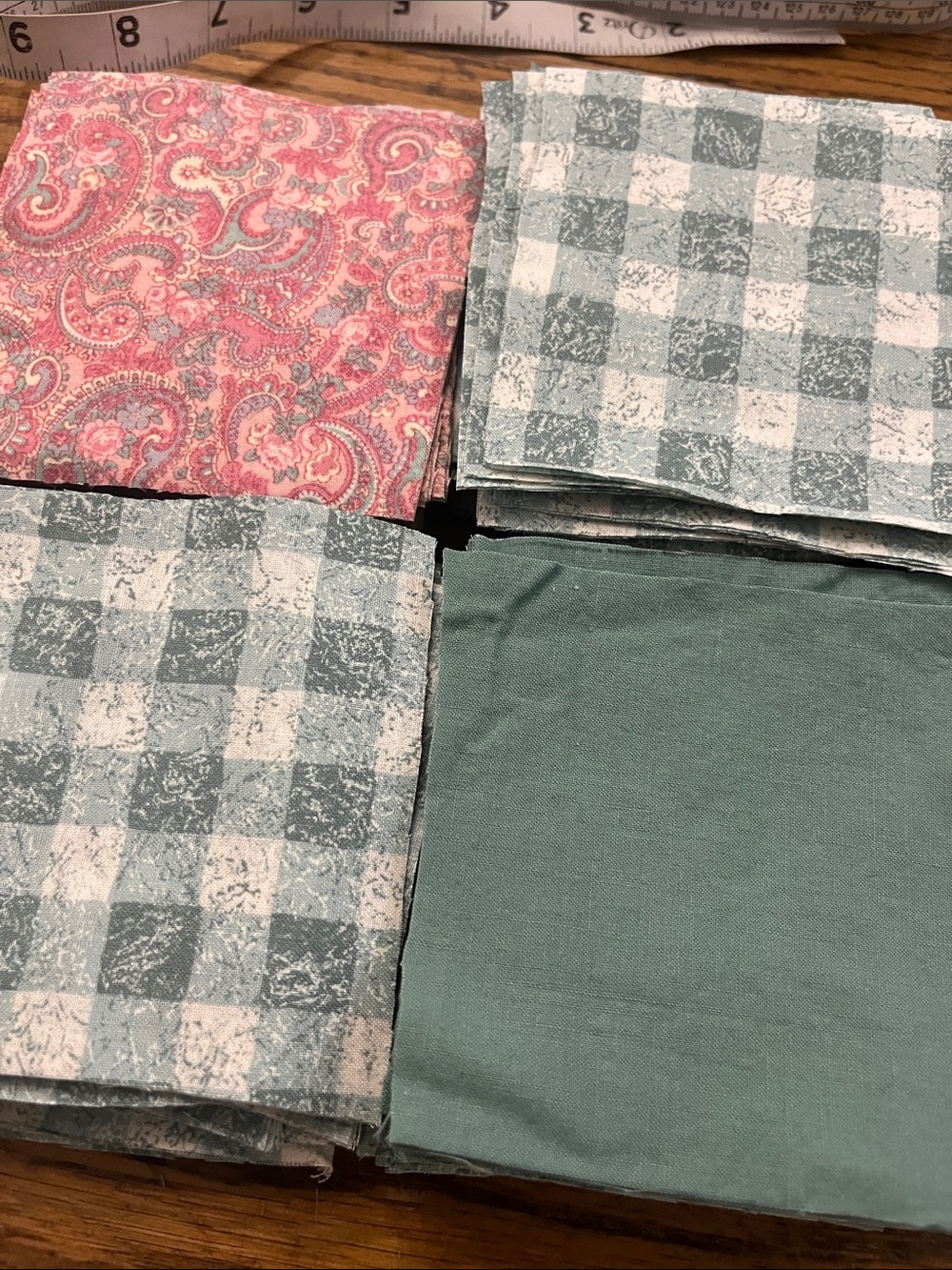 Quilt cotton Fabric Bundle - Pink Paisley, Teal Buffalo Check & Solid Teal